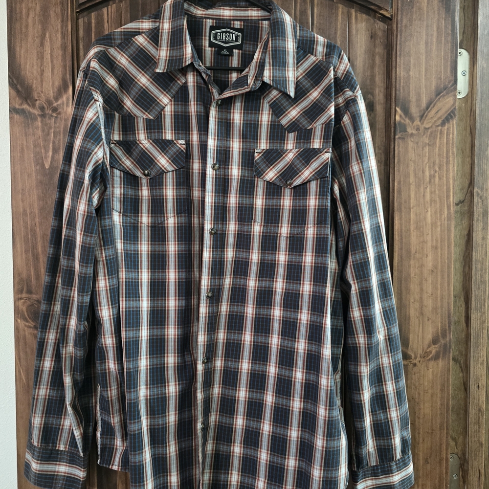 Gibson Men's Casual Button Down Shirt - Red, Blue, White Plaid